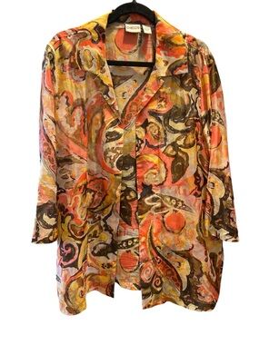 Chico’s Multi colour Geometric pattern Silk open jacket Size 14